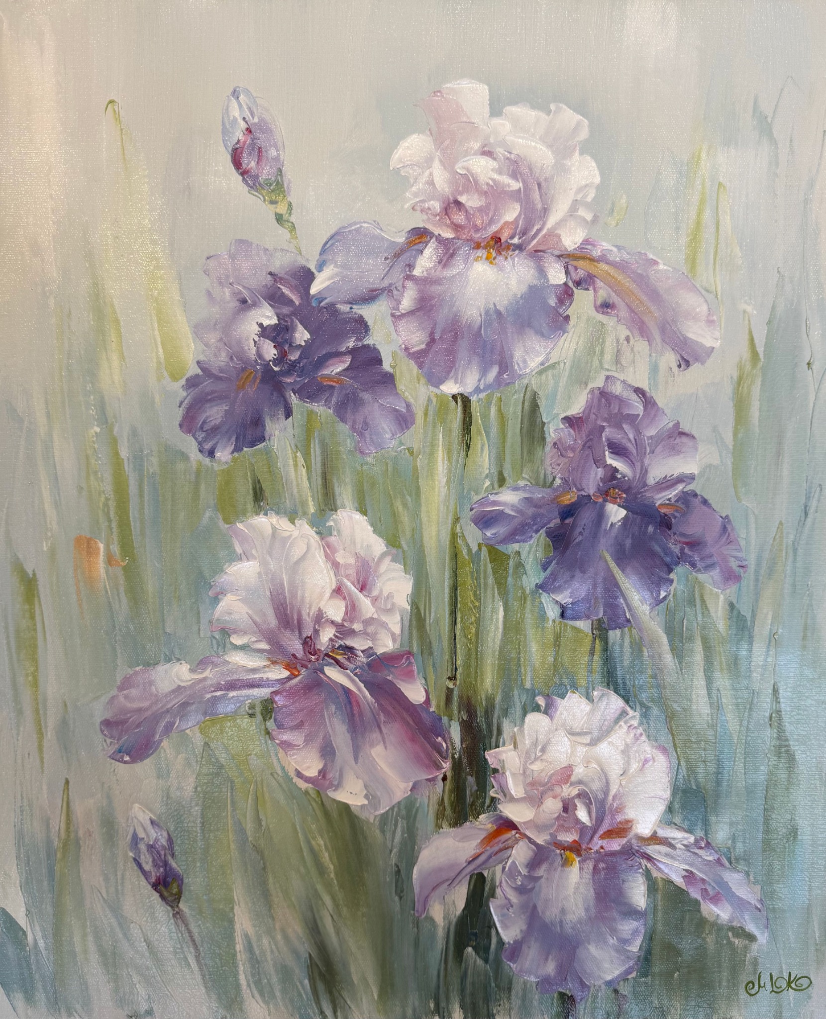 Purple Irises — floral painting
